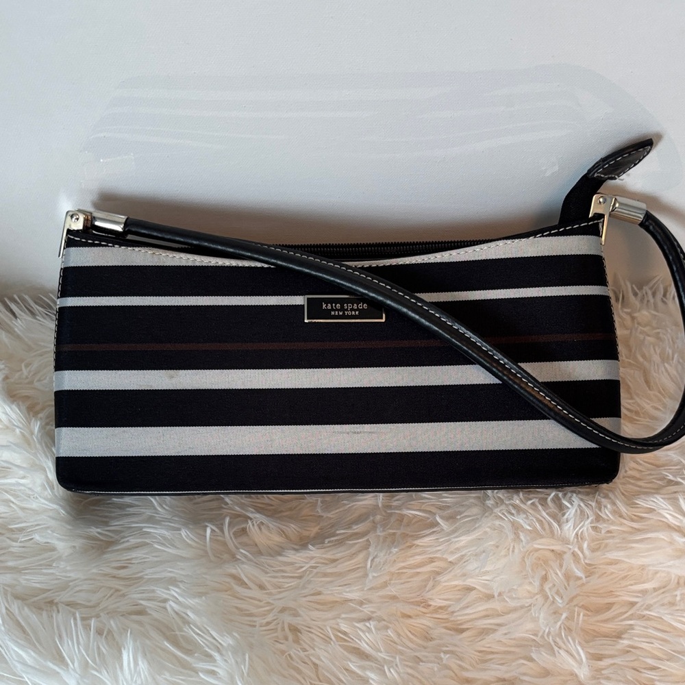 Kate Spade Black and White Striped Clutch
